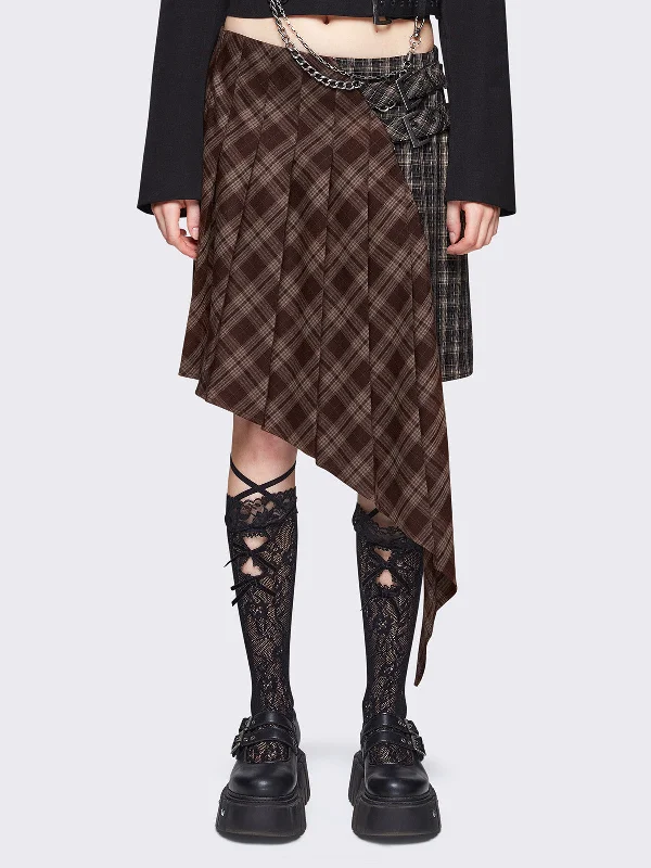 Kya Plaid Asymmetric Skirt linen skirt breathable
