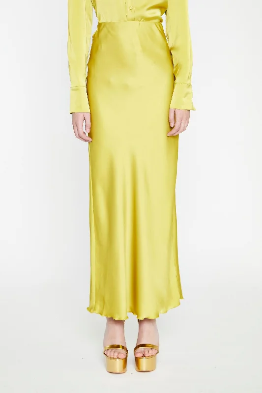 Chartreuse Satin Bias-Cut Midi-Skirt denim skirt classic