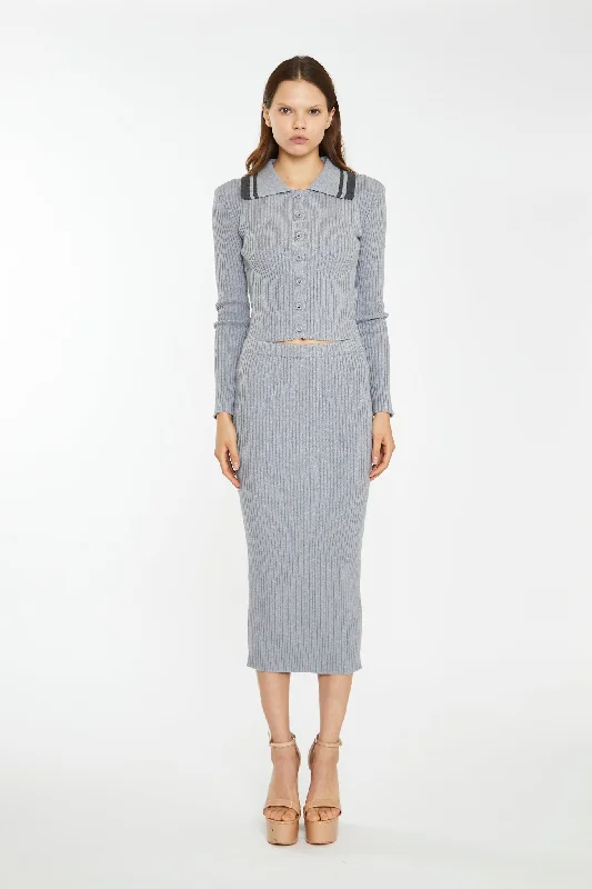 Grey-Marl Rib-Knit Midi-Skirt cashmere skirt rich