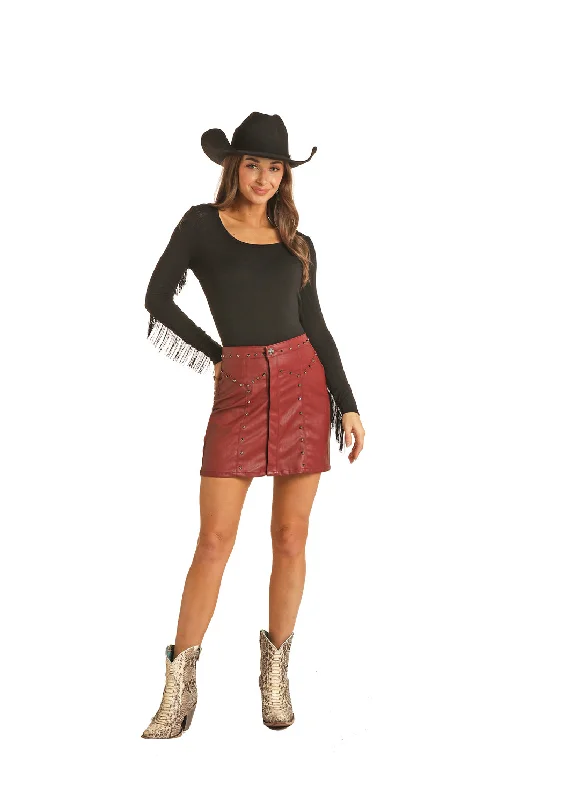 ROCK & ROLL BURGUNDY PLEATHER SKIRT high waist skirt