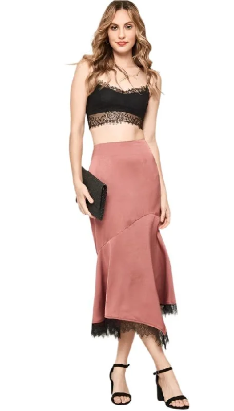 Rose Pink Solid Woven Midi Skirt tiered skirt playful