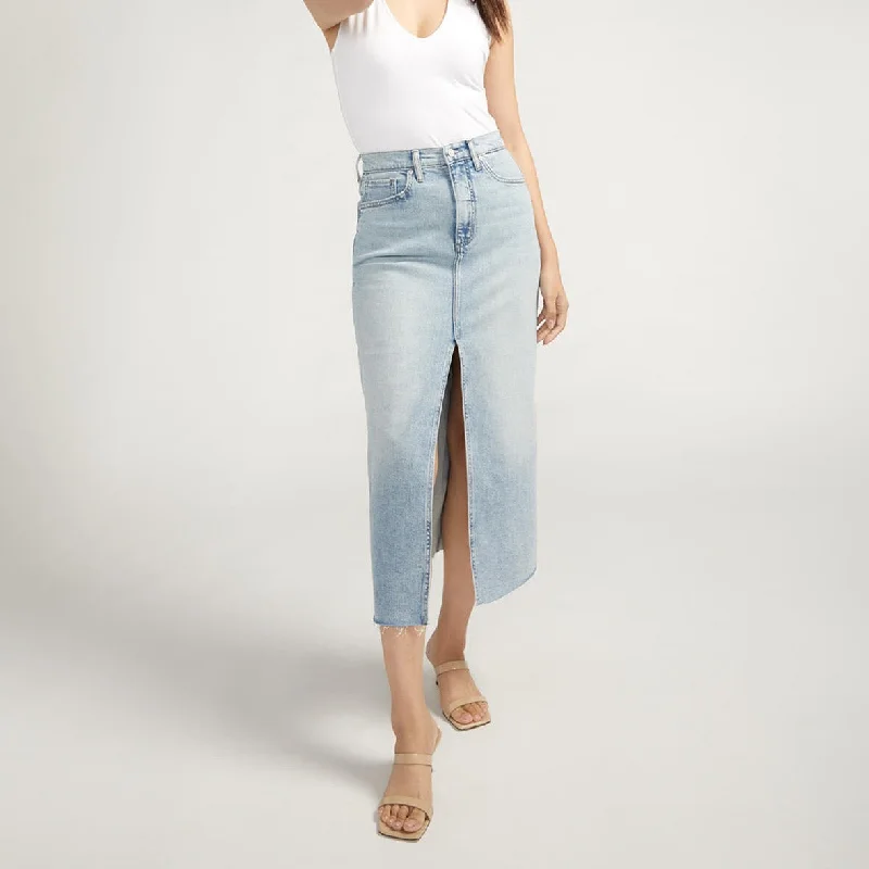 Silver Jeans - Front-Slit Midi Jean Skirt breathable skirt fabric