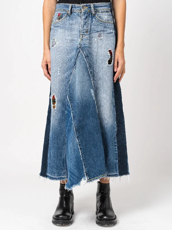 Asymmetrical Denim Patchwork Skirt chiffon skirt lightweight