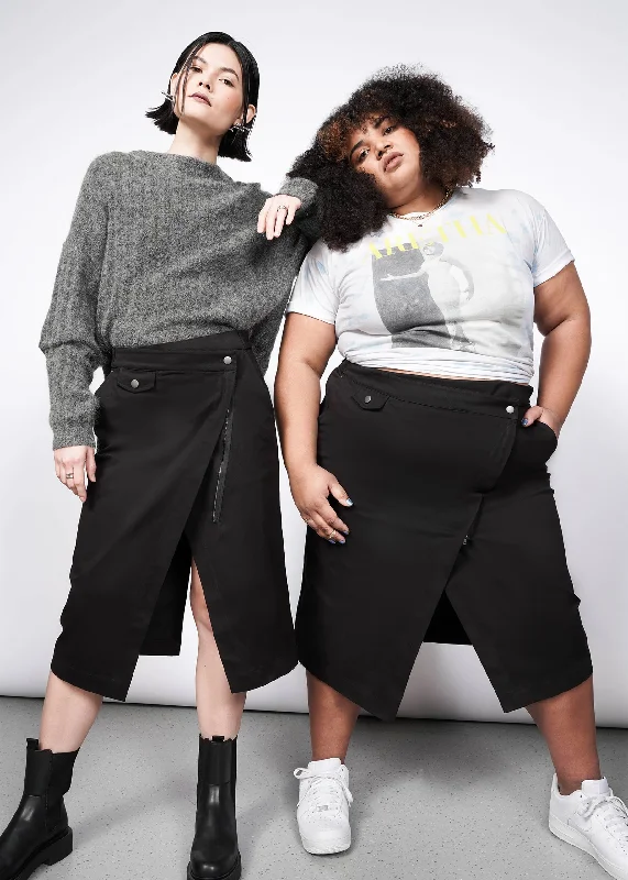 The Essential Utility Wrap Skirt button skirt front