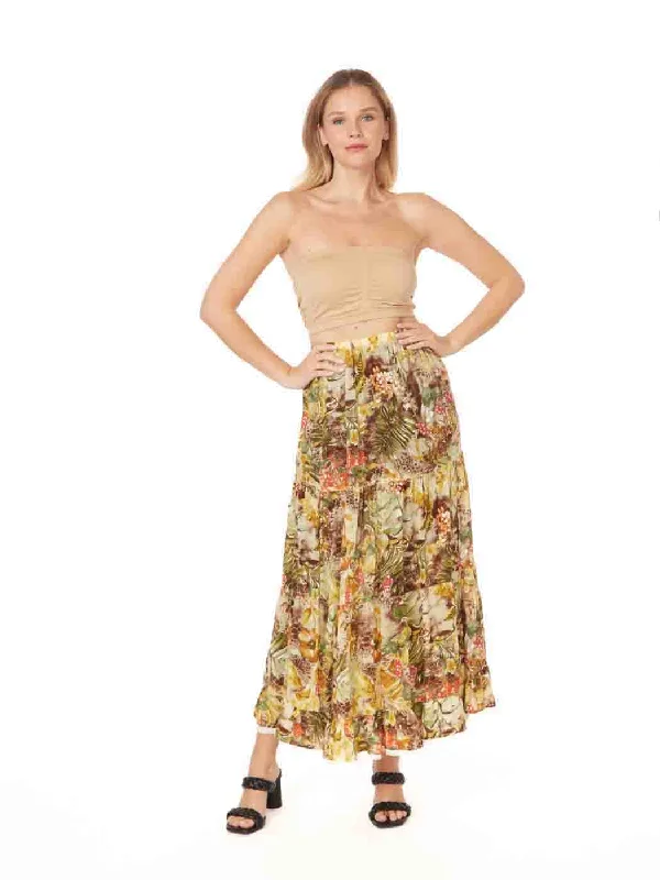 Tianello 100% Japanese "Cupro"  Georgette "Safari" "Prairie" Skirt elastic waist skirt