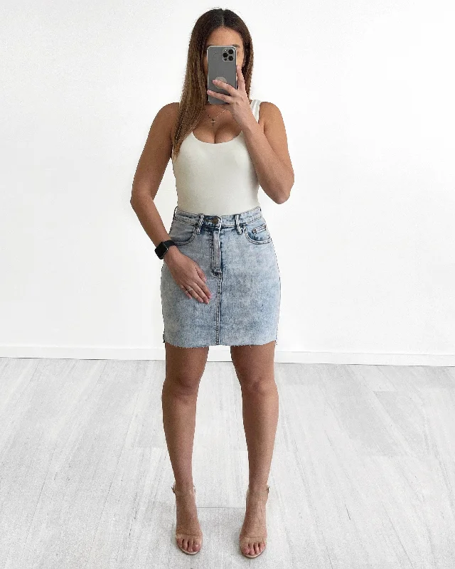 Wakee Denim Ladies Mid Skirt - Blue - 3067 cotton skirt soft