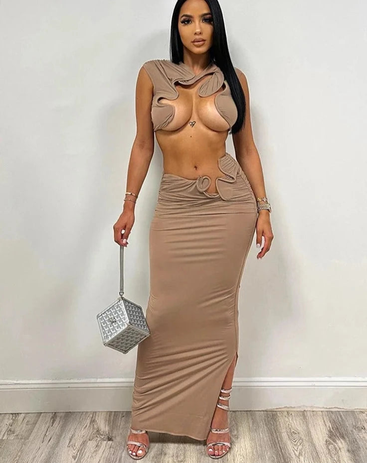 DYI Irregular Micro Crop + Long Skirt Sets cashmere skirt plush