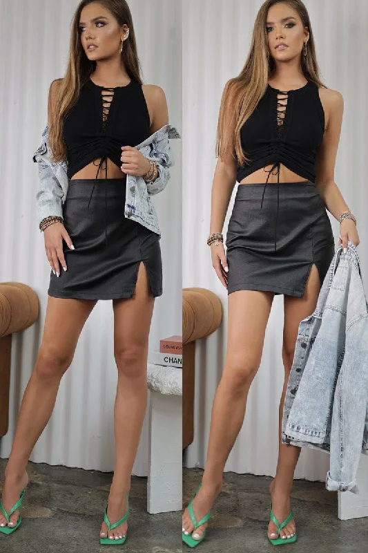 White Sandstorm (Refuge) Oil Rigger Skirt - Black ribbed skirt waist