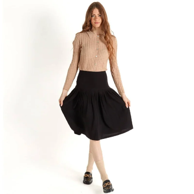 Women's Gathered Pleats Slinky Skirt ribbed skirt waist