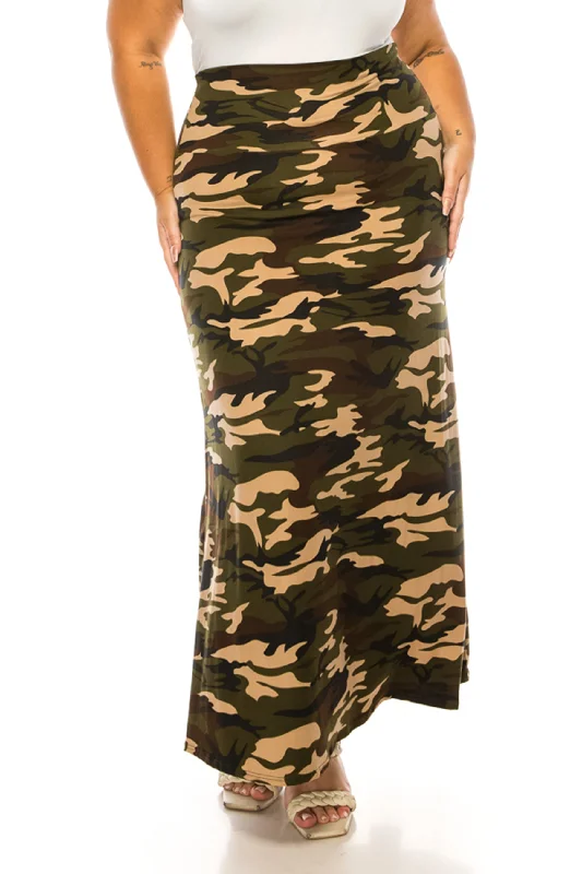 Women's Plus Size Printed High Waisted A-Line Maxi Skirt with Foldable Waistband - Relax cashmere skirt soft