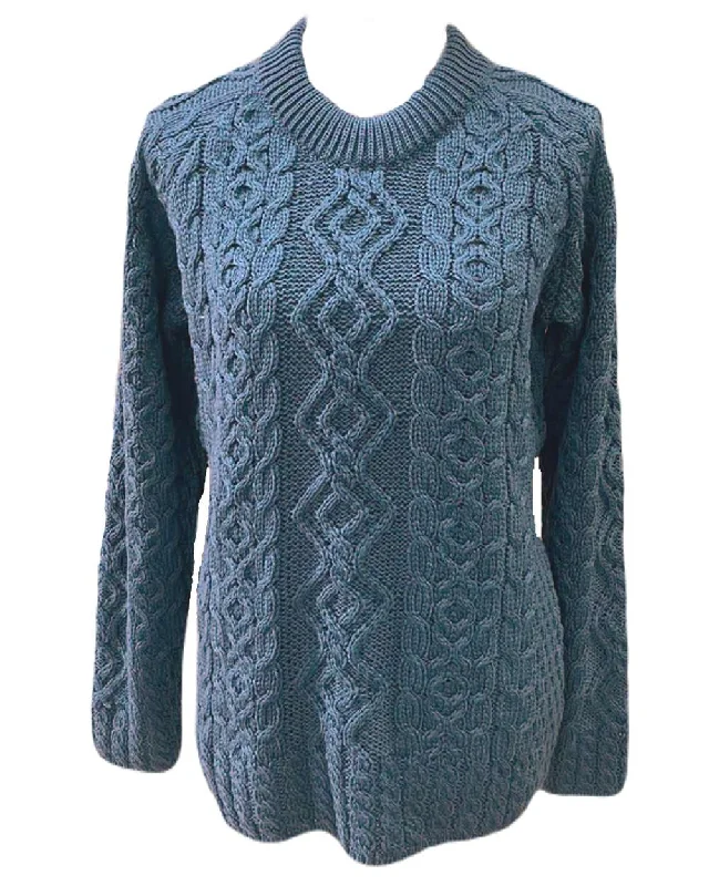 Aran Sweater with Raglan Sleeve Solid Print Embellished