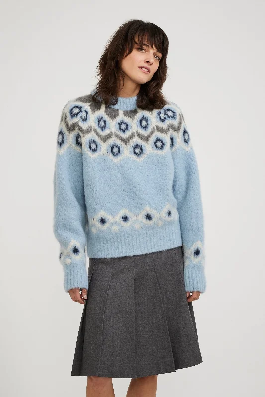 Baby Alpaca Fair Isle Sweater Soft Blue Velvet Chenille Corduroy