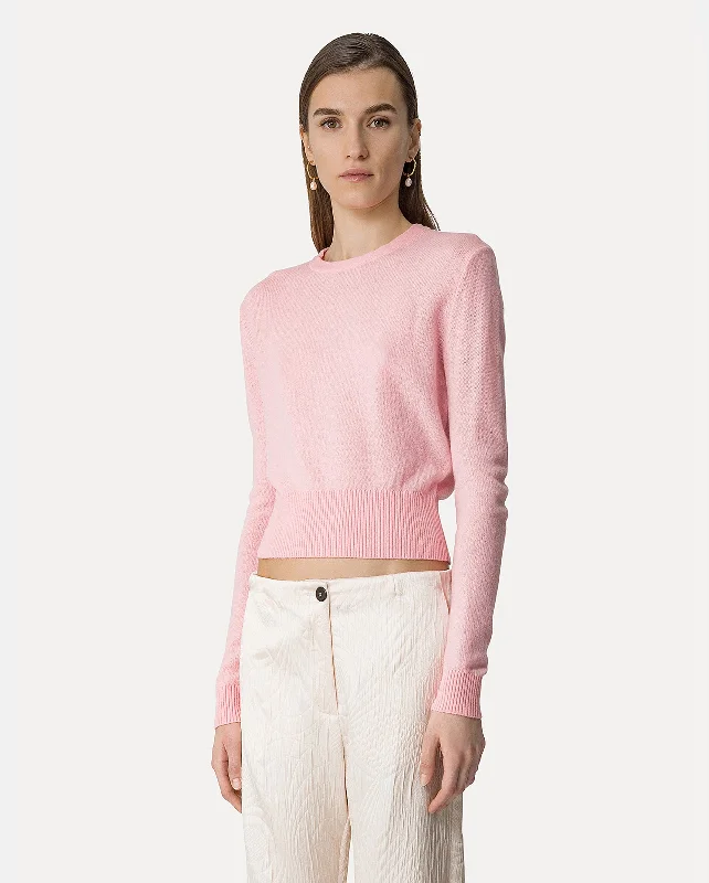 CASHMERE WOOL ROUNDNECK SWEATER / ROSE Velvet Chenille Corduroy