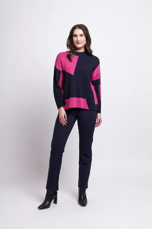 Chip Off The Block Sweater in Navy/Pink CFO7660 by Foil Tailored Straight A-Line