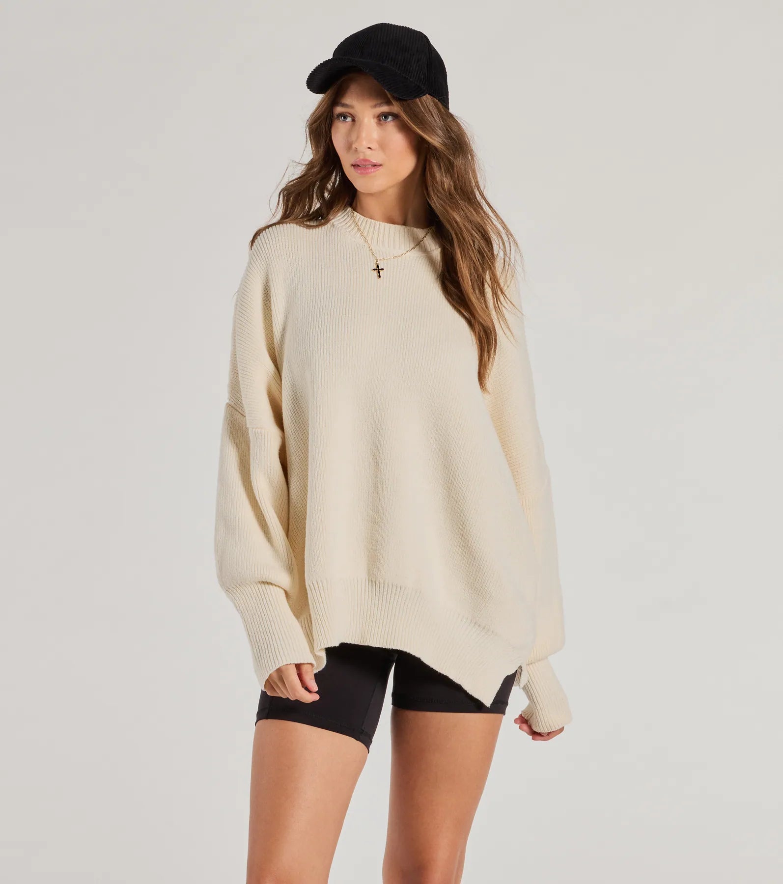 Cozy Style Ribbed Knit Oversized Sweater Hooded Caped Shawl Collar