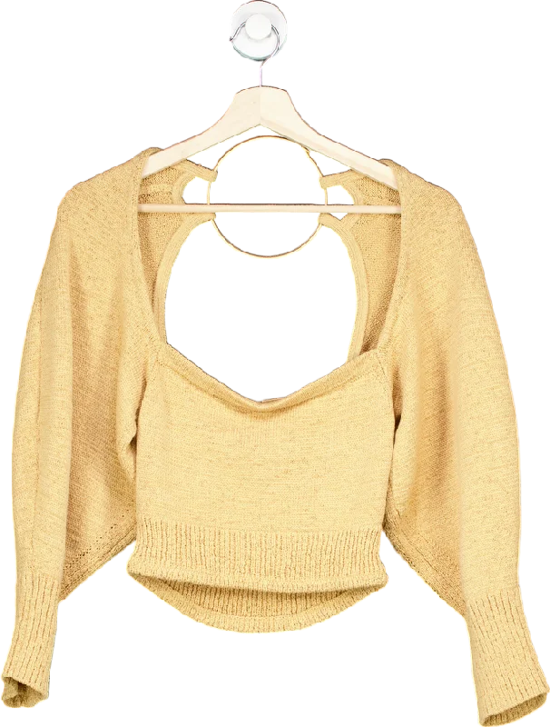 Cult Gaia Beige Knitted Cropped Sweater UK L Bright Pastel Dark