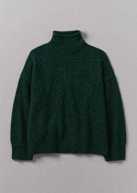 Flecky Wool Cashmere High Neck Sweater | Emerald Jersey Fabric Tulle Fabric Batik Fabric