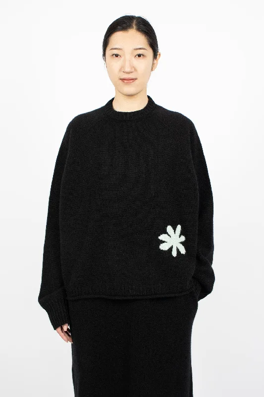 Flower Bigger Sweater Black Elasticated Padded Insulated