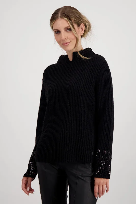 Glamour Sweater 807232MNR in Black by Monari Velvet Chenille Corduroy