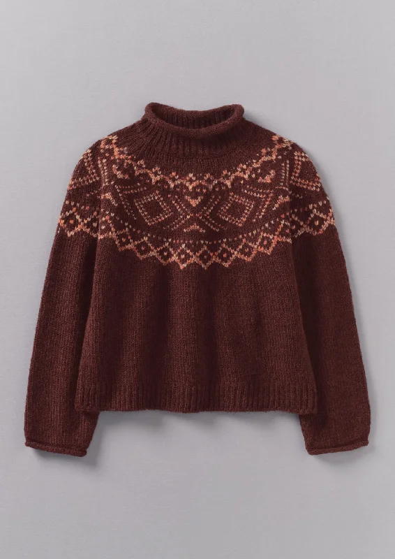 Graphic Yoke Sweater | Dark Red/Brick Turtle Neck Boat Neck Asymmetrical Neck