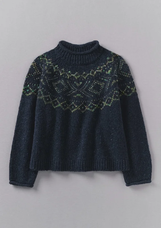 Graphic Yoke Sweater | Navy/Green Real Fur Shearling Chenille