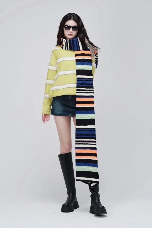 ZI II CI IEN | Green Oversized Striped Wool Sweater Herringbone Houndstooth Plaid