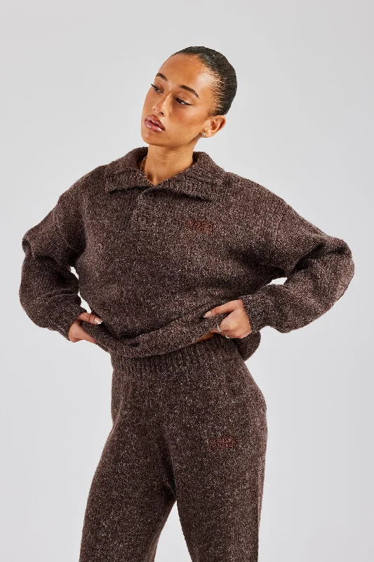 Knit Funnel Neck Sweater - Chocolate Modern Contemporary Chic