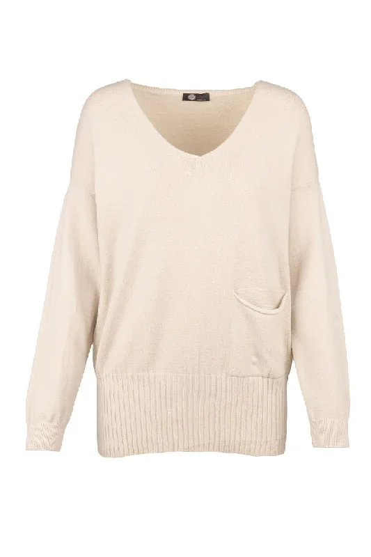 Knitted Long Sleeve Sweater in Cream 33/1630BTT by M Made in Italy Cashmere Blend Cotton Blend Poly Blend