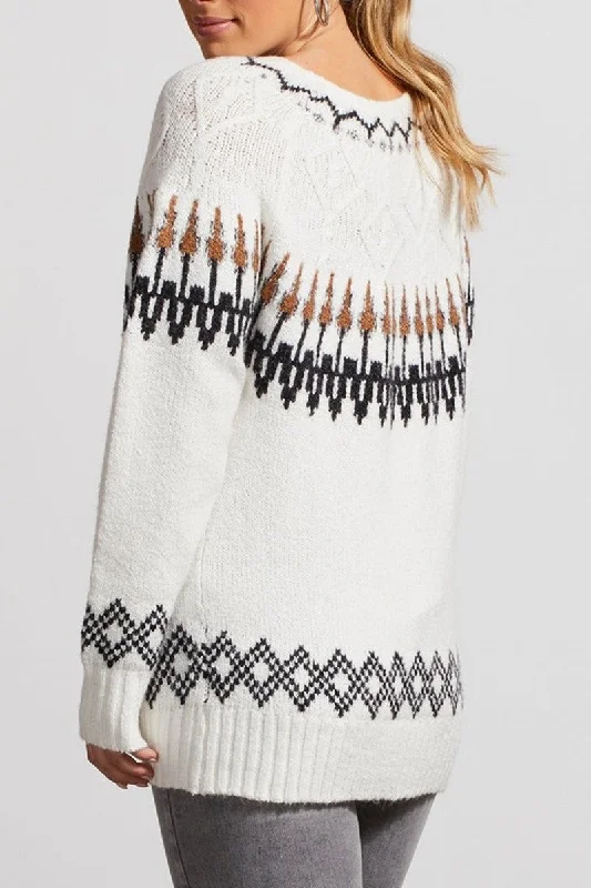 L/S Intarsia Sweater in Cream 1475O-3808 by Tribal Oversized Loose Flowy