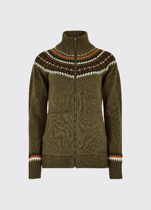 Carrick Fair Isle Zip Sweater - Dusky Green - Size EU36 Wool Fabric Cashmere Fabric Tweed Fabric