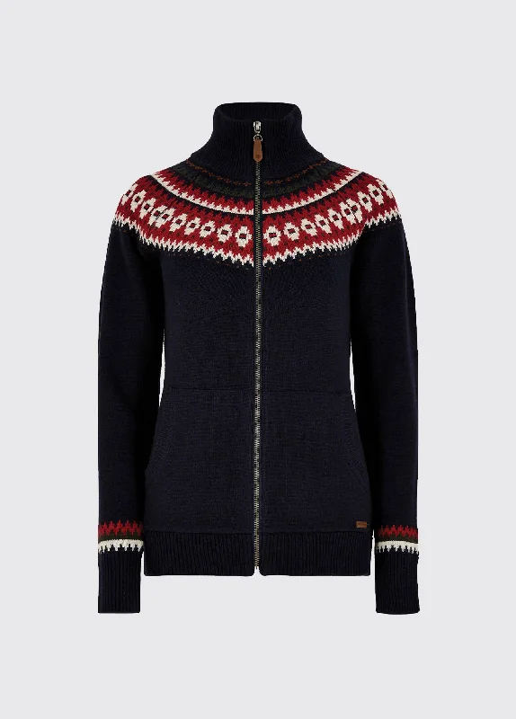 Carrick Fair Isle Zip Sweater - Navy - Size EU36 Chenille Blend Fleece Blend Nylon Blend