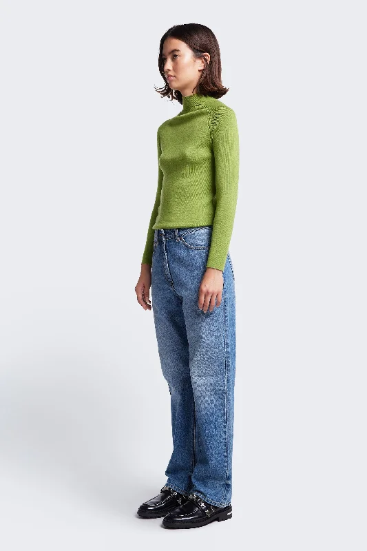 Monument Mock Neck Sweater Apple Green Graphic Sweater Embroidered Appliqued