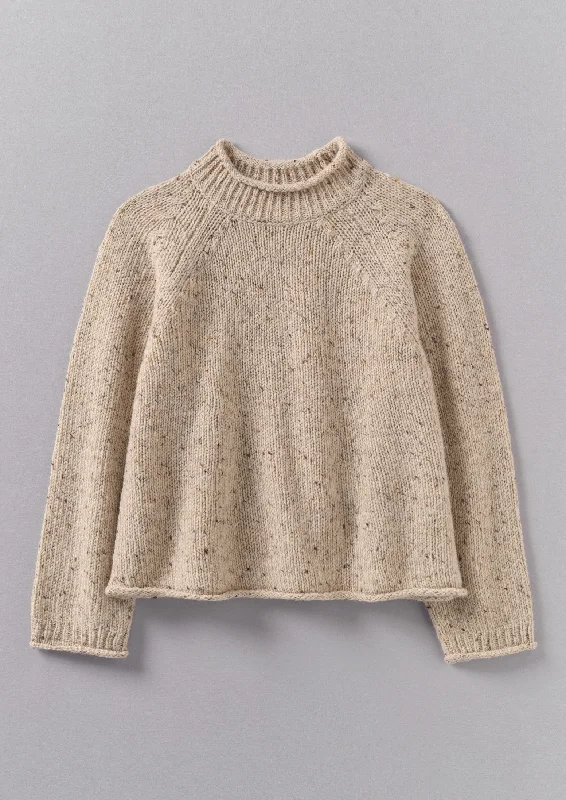 Orla Donegal Wool Sweater | Oatmeal Embroidered Appliqued Beaded