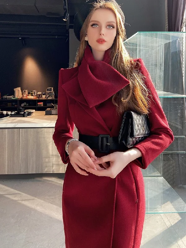 Pink Big Cloth Doll Celebrity Temperament Waist Retractable Sweater Coat Women's Autumn and Winter Commuter Suit Collar Coat Embroidered Appliqued Beaded