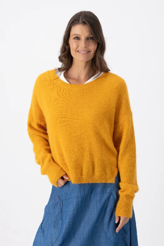 Portland Sweater Mustard in Angora Sequined Glittery Shiny