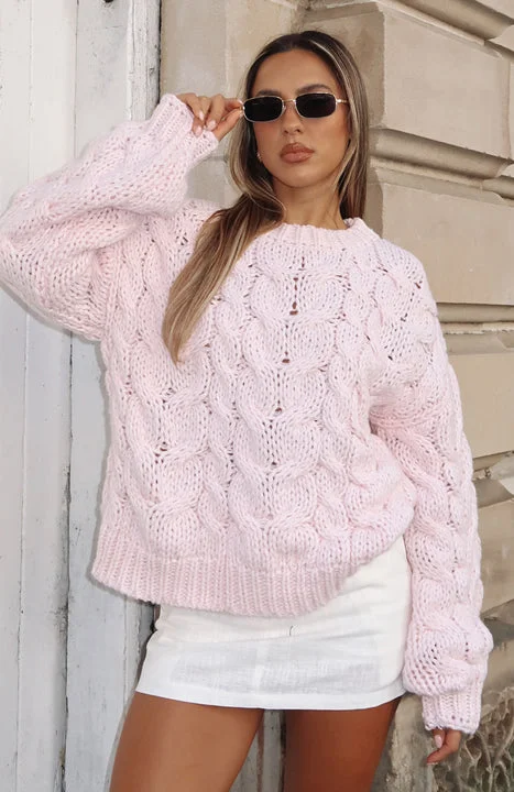 Real Feelings Oversized Knit Sweater Baby Pink Mesh Sweater Canvas Denim