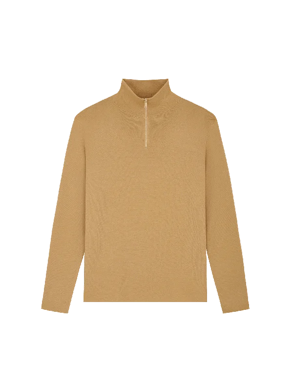 Womens Regenerative Merino Wool Half-Zip Sweater—camel Oversized Loose Flowy