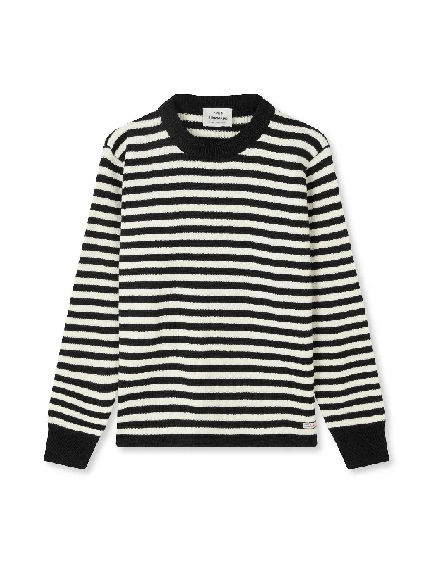 Sailor Wool Cast Sweater, Black / White Alyssum Ribbed Striped Patterned