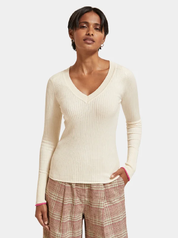 Skinny rib v-neck sweater Open Front Closed Front Wrap Front