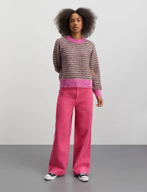 Stripey Martha Sweater, Carmine Rose Mix Glossy Satin Silk