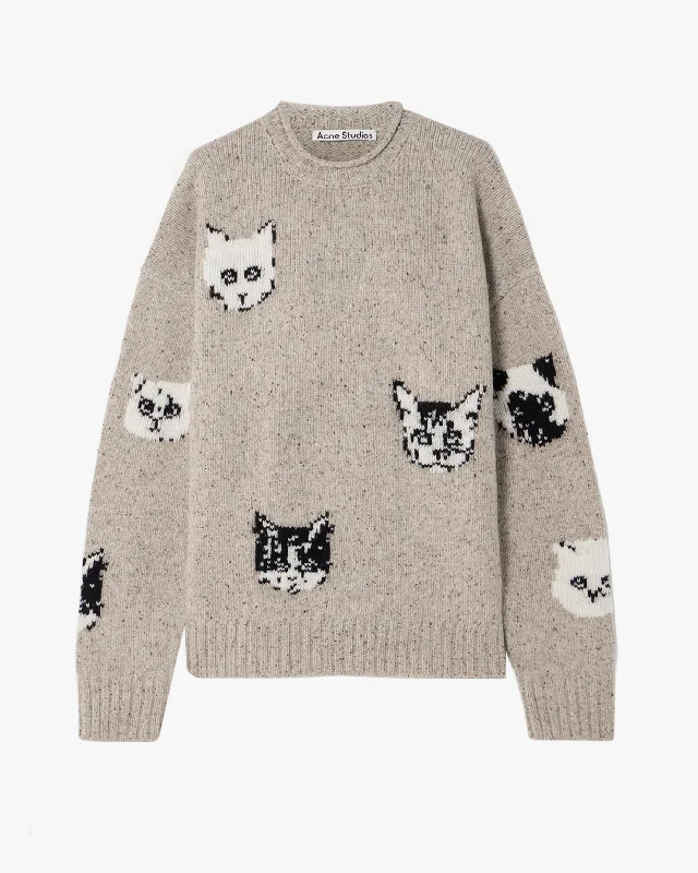 Cat Jacquard Sweater Fitted Slim Tailored