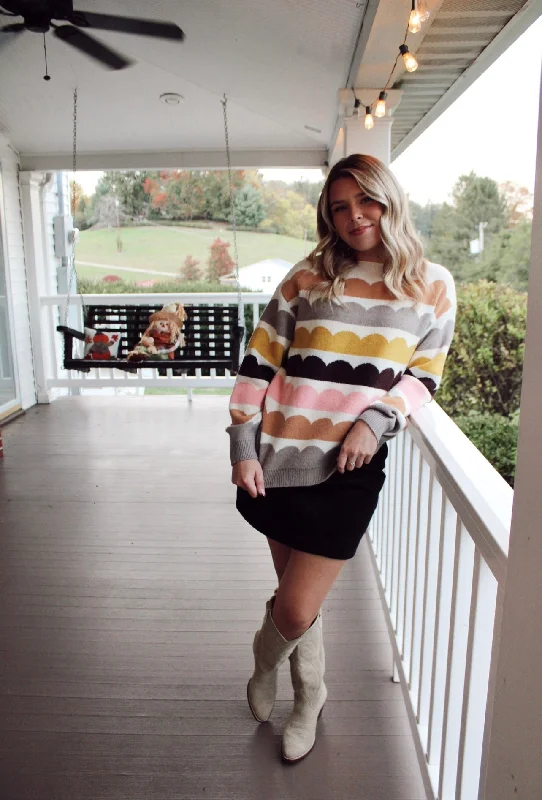 The Izzie Scalloped Sweater Plaid Sweater Polka Dot Checkered