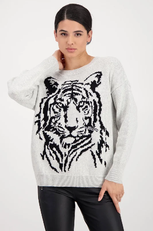 Tiger Head Sweater 807608MNR in Cloud by Monari Mesh Blend Leather Blend Suede Blend