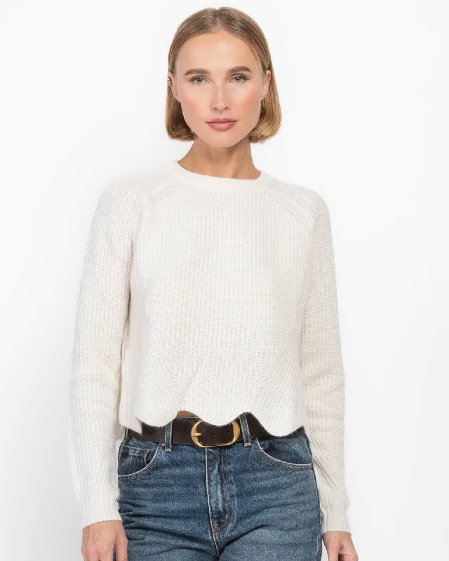 Scalloped Shaker Sweater Boat Neck Shawl Collar Notched Collar