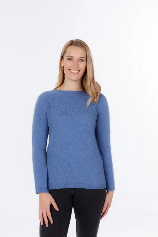 Womens Crew Neck Plain Sweater Mesh Sweater Canvas Denim