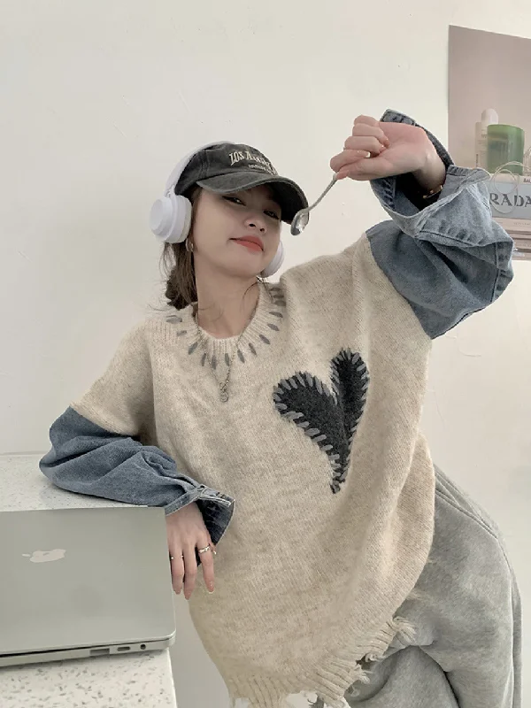 Y2k Heart Knitted Cozy Sweater Sweater Knitwear Pullover