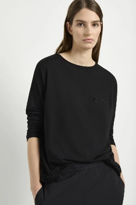 Zip Pocket Sweater in Black F01 2926 by MELA PURDIE Stretchy Elastic Breathable