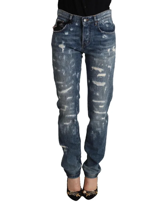 Dolce & Gabbana  Distressed Straight Leg Jeans for Women Casual Loose Fit Jeans