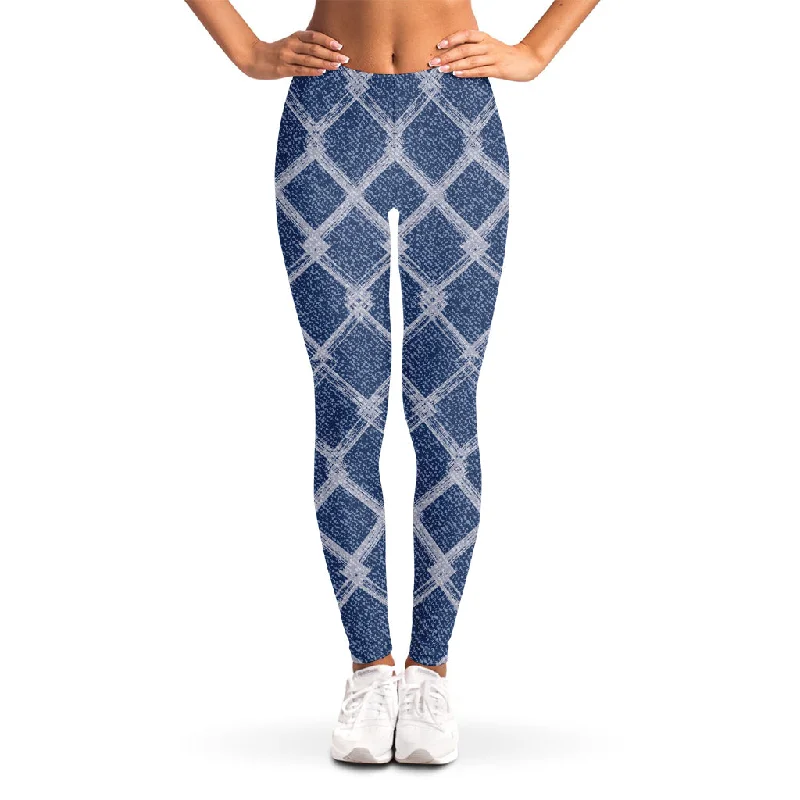 Geometric Denim Jeans Pattern Print Women's Leggings Fashionable Raw Hemmed Jeans