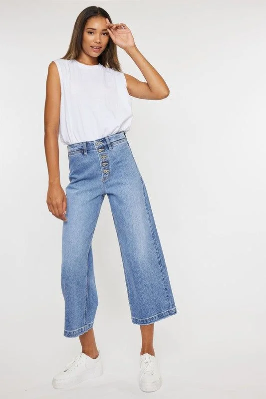 KanCan Ultra High Rise Wide Jeans Pants Chic Rip-Detail High-Waist Jeans